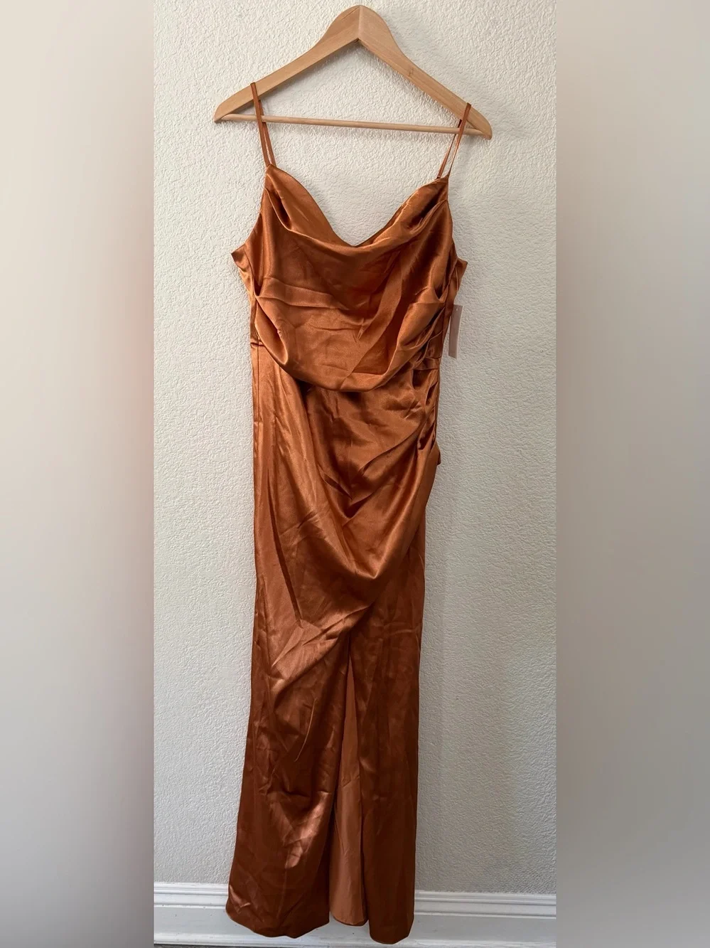 Birdy Grey Size Large Lydia Shiny Rust Satin Maxi Bridesmaid Dress Fall Wedding